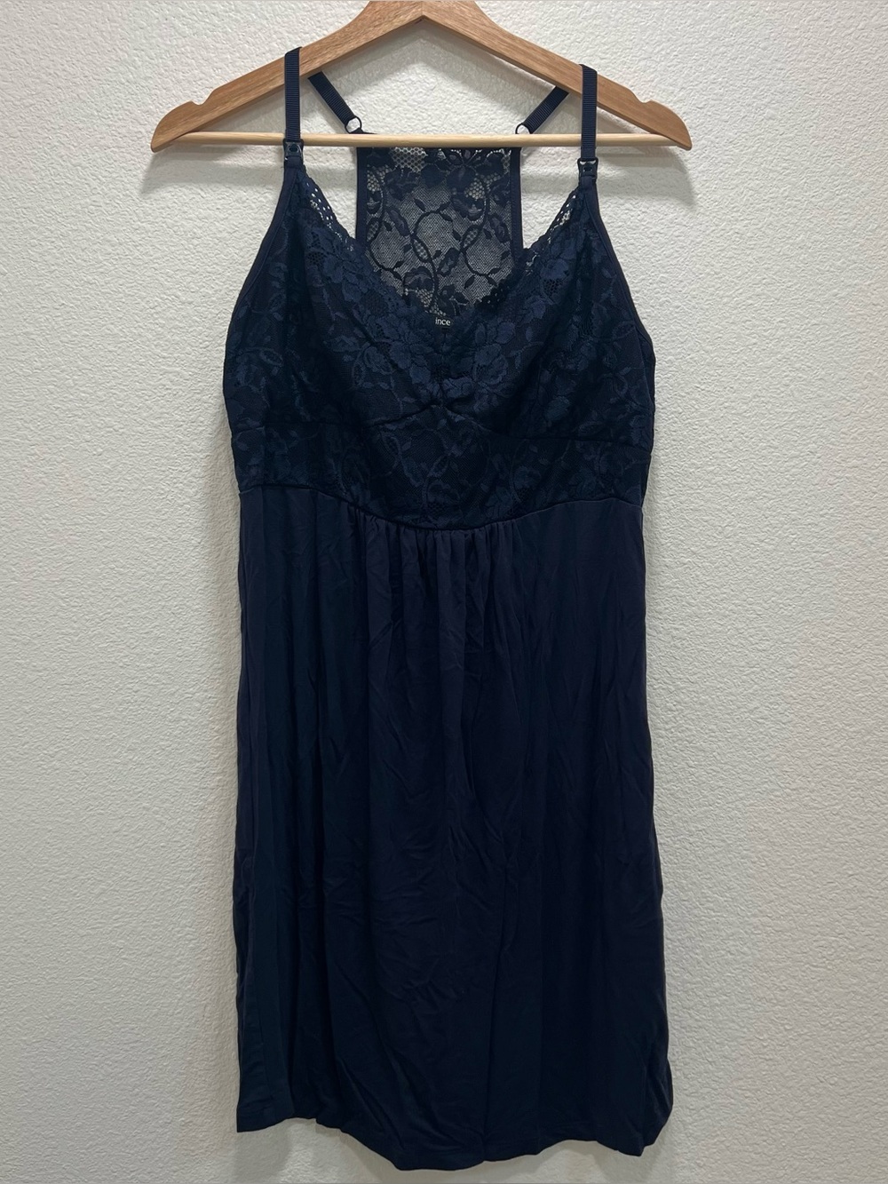 Quince Bamboo Jersey Lace Detail Maternity & Nursing Nightgown Blue Sz Medium